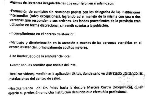 Parte de la nota que firmaron cerca de trescientas personas del pueblo.