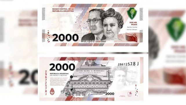 El nuevo billete de $2.000 conmemorativo del desarrollo de la ciencia y de la medicina en la Argentina aprobado por el Banco Central.