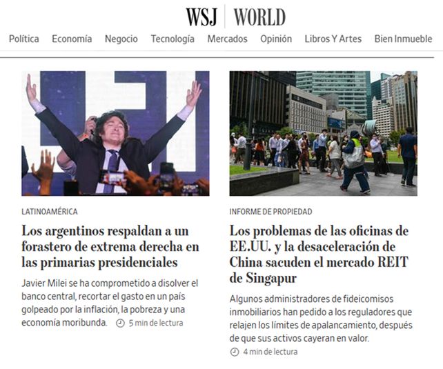 La reacción de los medios internacionales ante el triunfo de Milei en las Paso