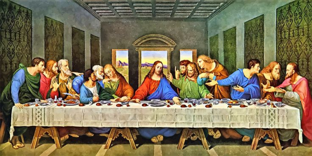 La Última Cena de Leonardo da Vinci representa la escena bíblica de la última comida de Jesús con sus apóstoles