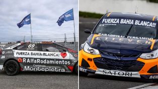 El de Ingeniero White Braian Quevedo y el bahiense Juan Pipkin corriendo en apoyo a Bahía Blanca como muchos otros en Alta Gracia, segunda cita del Turismo Nacional.