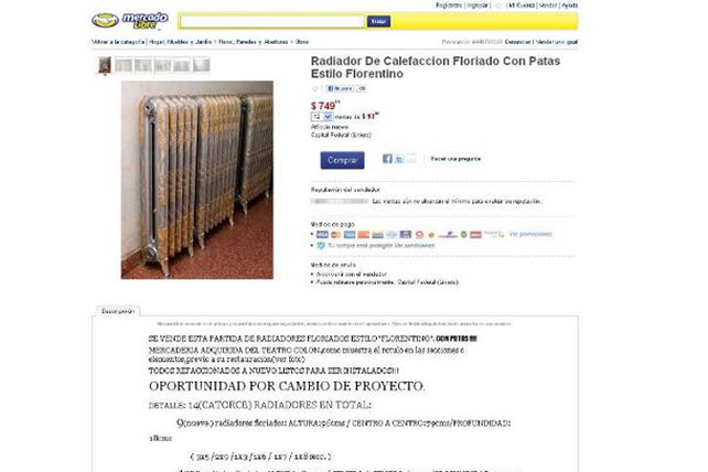Insólito: venden en Mercado Libre patrimonio del Teatro Colón
