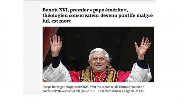 La muerte de Benedicto XVI fue tapa en todos los portales internacionales.