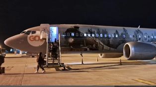 El avión temático de Harry Potter de la compañía Gol Líneas Aéreas aterrizó este sábado en el aeropuerto de Fisherton.