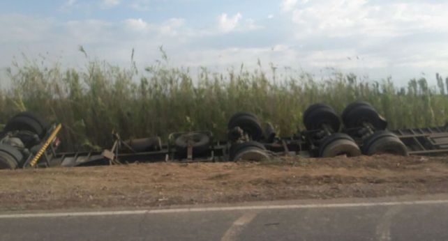 Así saqueaban un camión que transportaba carne y por esquivar una moto, volcó