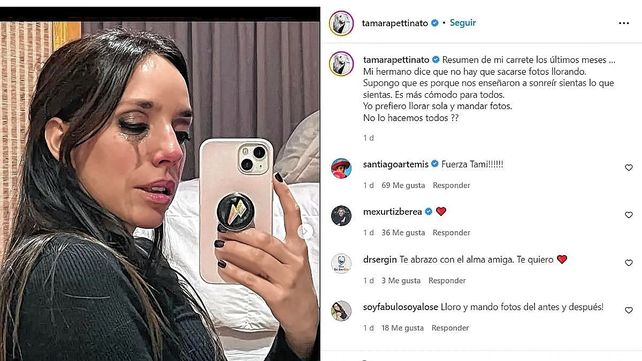 Cinthia Fernández opinó de manera certera vía Twitter luego de observar el posteo en Instagram de Tamara Pettinato donde se mostró a puro llanto en fotos