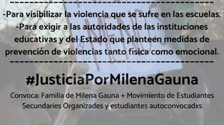 Bajo el lema Milena somos todos, convocan a marchar el sábado