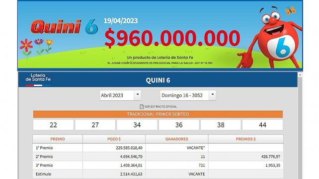 Quini 6: el miércoles habrá en juego un pozo de $960.000.000