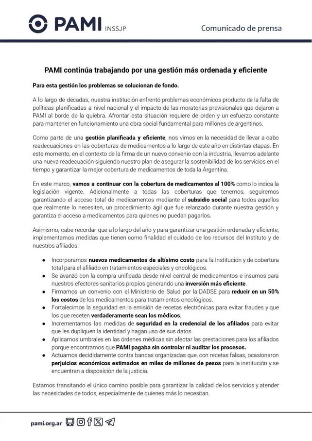 PAMI recorta entrega de medicamentos gratuitos, limitándola a ingresos bajos