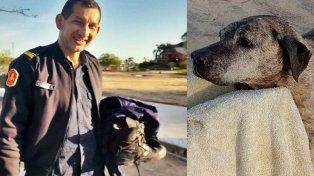 Un perro que era arrastrado por las aguas del río Uruguay fue rescatado por un bombero del cuerpo de Zapadores de Concordia.