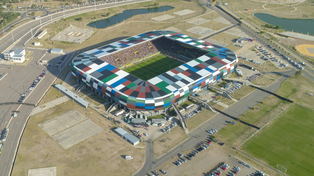 La imagen aérea del estadio La Pedrera de Villa Mercedes, donde jugará Newells por Copa Argentina.