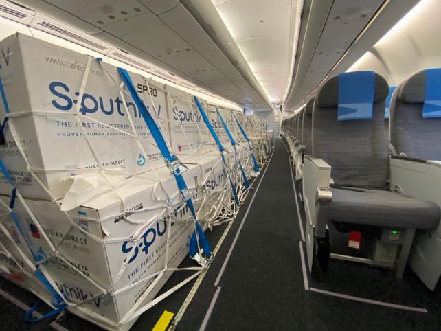La partida de vacunas Sputnik V que llegó a Ezeiza el pasado viernes 12 de febrero.
