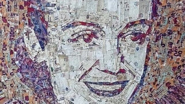 El pintor santafesino Charly Nous sorprendió con un retrato de Eva Perón hecho con billetes de $100