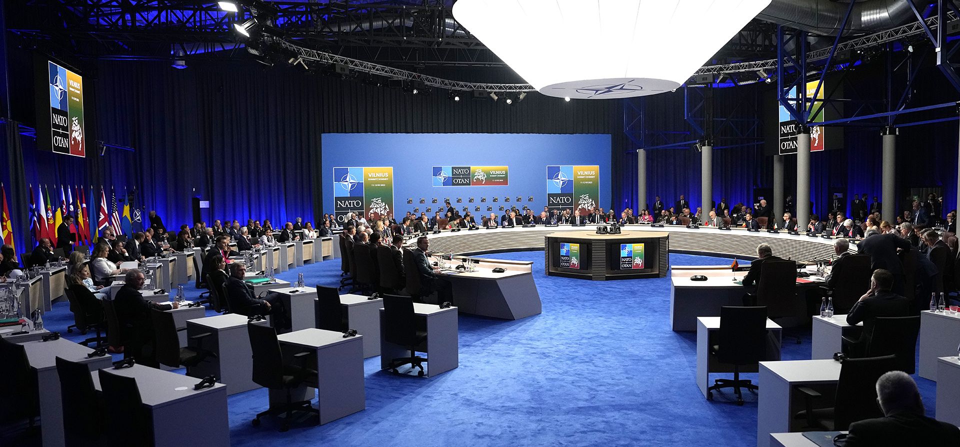 Una vista general de una reunión del Consejo OTAN-Ucrania durante una cumbre de la OTAN en Vilnius, Lituania, el miércoles 12 de julio de 2023. (Foto AP/Pavel Golovkin) Una vista general de una reunión del Consejo OTAN-Ucrania durante una cumbre de la OTAN en Vilnius, Lituania, el miércoles 12 de julio de 2023. (Foto AP/Pavel Golovkin)
