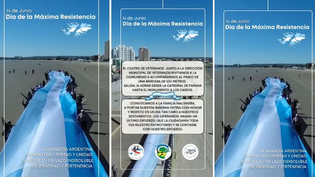 El desfile y despliegue de la bandera se hará frente a la Catedral de Paraná a partir de las 16 para trasladarla hasta el monumento de Malvinas