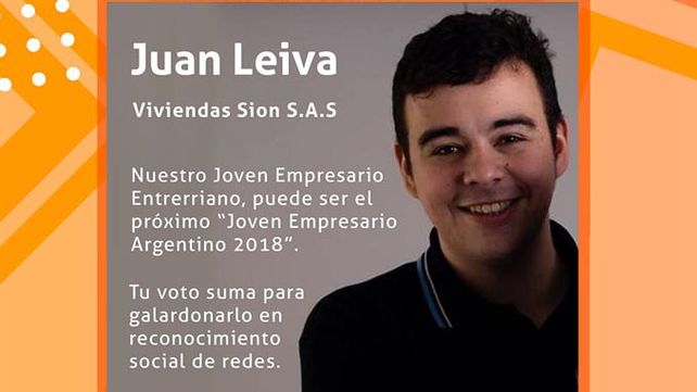 El entrerriano Juan Leiva competirá por el premio Joven Empresario Argentino