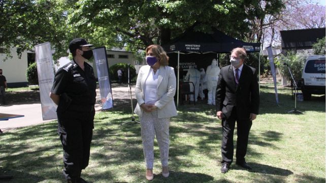 La ministra de Salud de la provinica durante la actividad desarrollada en la UR II de Policía.&nbsp;