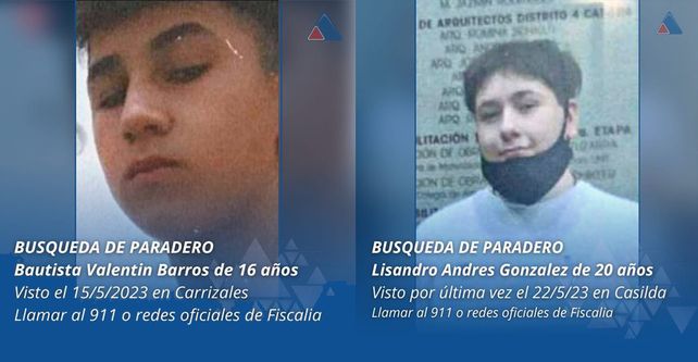 La Fiscalía Regional de la Segunda Circunscripción difundió en las redes sociales el pedido de paradero con las imágenes de los jóvenes buscados.