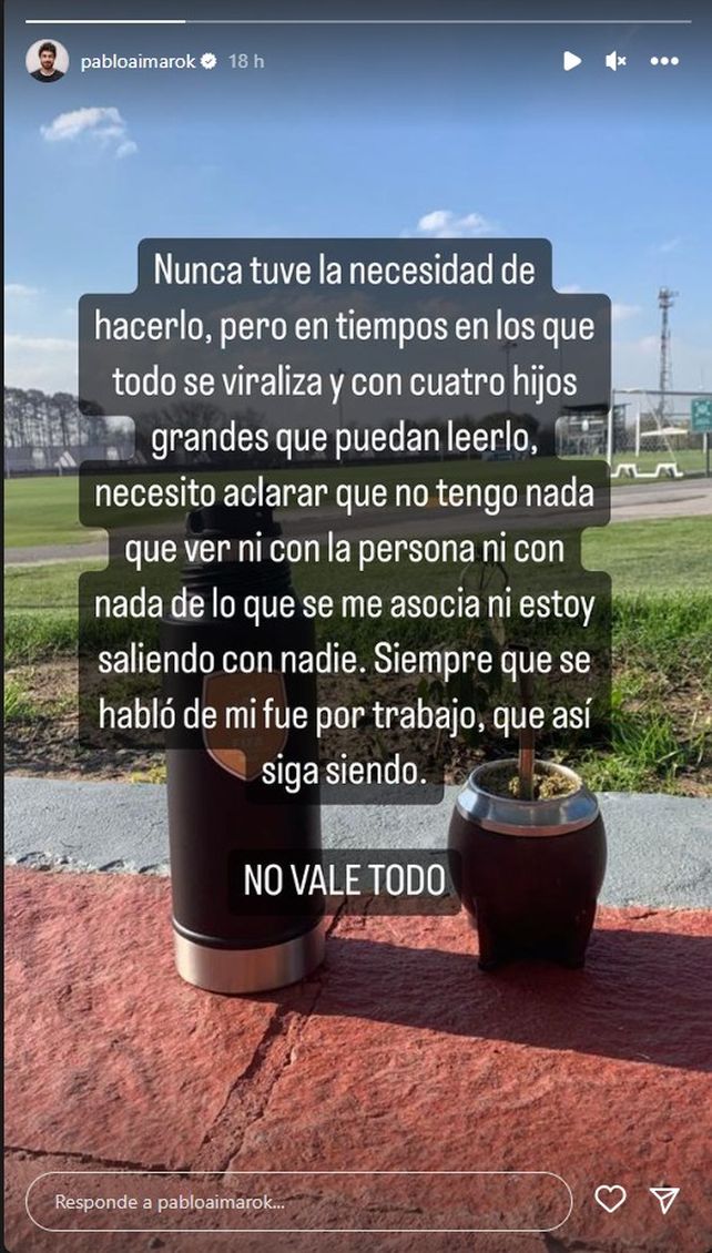 Pablo Aimar usó sus historias de Instagram para desvincularse del viral de Twitter.
