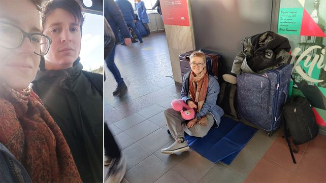 Santiago Andrigo y su esposa esposa ucraniana Vira Baranovska ya a salvo en Eslovaquia.&nbsp;