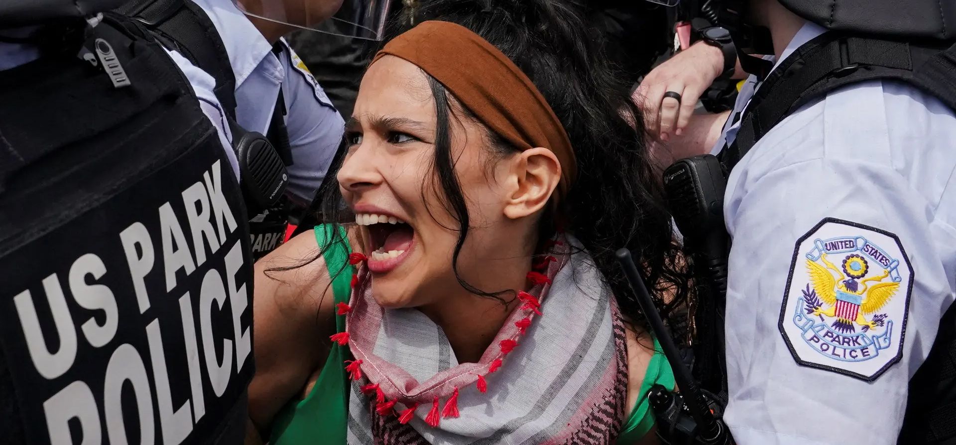 La policía detiene a un manifestante propalestino mientras el primer ministro israelí, Benjamin Netanyahu, se dirige a una reunión conjunta del Congreso, Washington, Estados Unidos. Fotografía: Nathan Howard/Reuters La policía detiene a un manifestante propalestino mientras el primer ministro israelí, Benjamin Netanyahu, se dirige a una reunión conjunta del Congreso, Washington, Estados Unidos. Fotografía: Nathan Howard/Reuters
