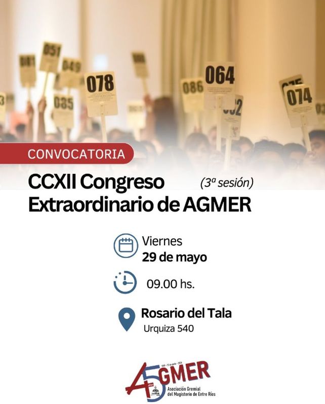 Agmer convocó a congreso extraordinario para definir plan de lucha