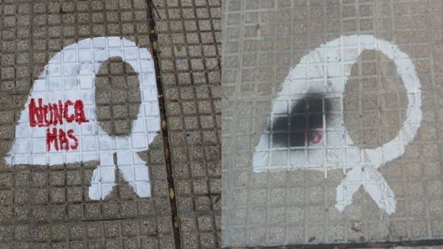 Pañuelos blancos que había pintado la Multisectorial por los Derechos Humanos de La Paz el 24 de Marzo fueron vandalizados.&nbsp;
