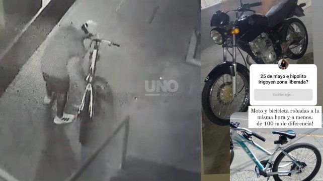 Inseguridad en pleno centro: robaron una moto y a menos de 100 metros, una bicicleta