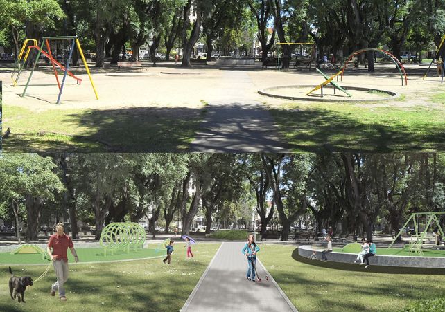 Imagen. Otra comparación de cómo está la plaza en la actualidad y cómo quedaría luego de la puesta en marcha del proyecto de remodelación.&nbsp;