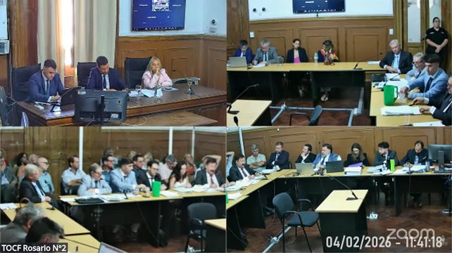 Captura de la transmisión en vivo del inicio del juicio por delitos ambientales en Pergamino