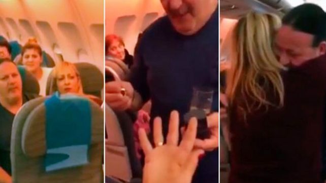Un argentino emocionó a todos al proponerle matrimonio a su mujer en pleno vuelo desde Barcelona