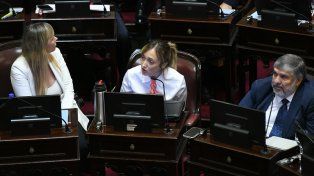 Por prescripción médica a causa de su semana 32 de embarazo, Anabel Fernández Sagasti (centro) no puede movilizarse en grandes distancias.&nbsp;