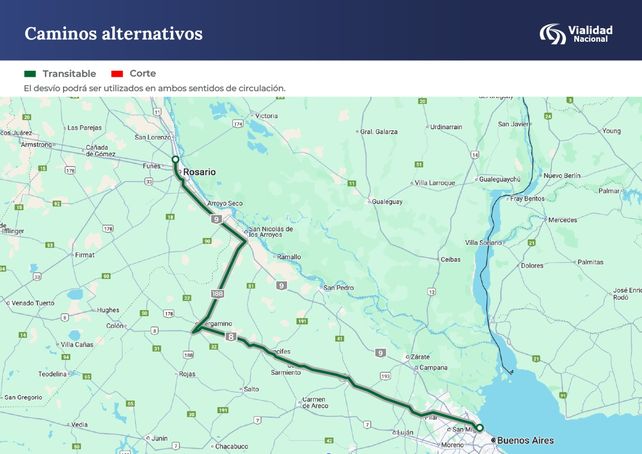 Advierten que la autopista Rosario-Buenos Aires seguirá cortada al menos hasta este martes al mediodía