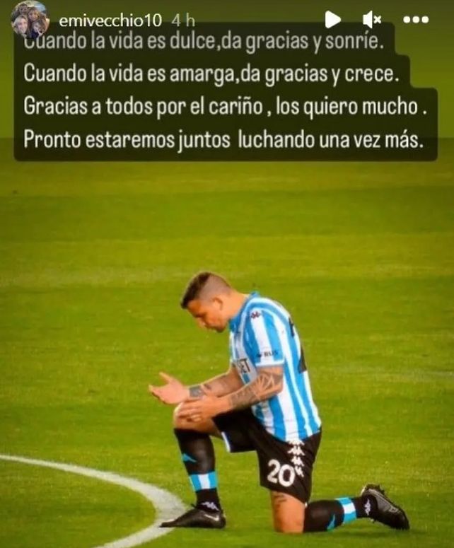 Emiliano Vecchio iniciará la recuperación con la idea de volver a jugar en Racing