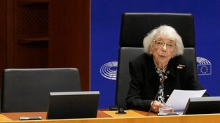 Holocaust survivor Margot Friedlander addresses the plenary chamber at the European Parliament in Brussels
