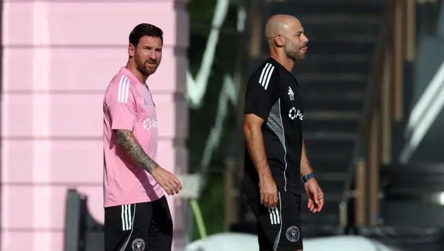 Lionel Messi y Javier Mascherano en otro momento en Inter Miami.