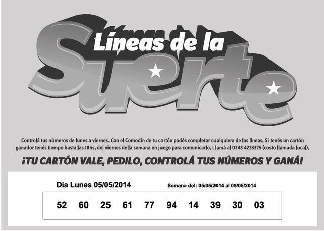 NÚMEROS que corresponden al LUNES 5 de mayo de 2014