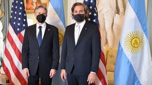 Alto nivel. El secretario de Estado norteamericano, Antony Blinken, recibió al canciller Cafiero.