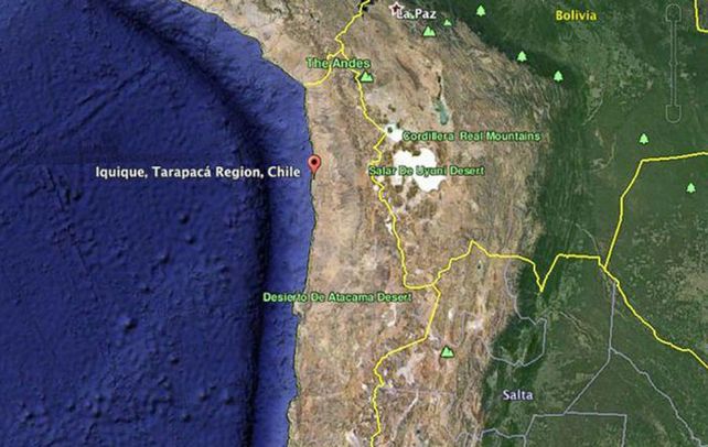 Epicentro. El sismo se originó en la región norteña de Iquique