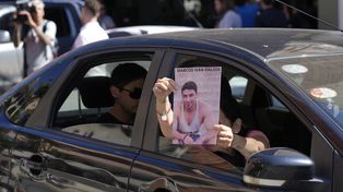 Una foto del chofer Marcos Daloia el día se su sepultura, víctima en la saga de cuatro crímenes de trabajadores.&nbsp;