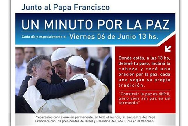 Convocan a rezar un minuto por la paz para acompañar a Francisco