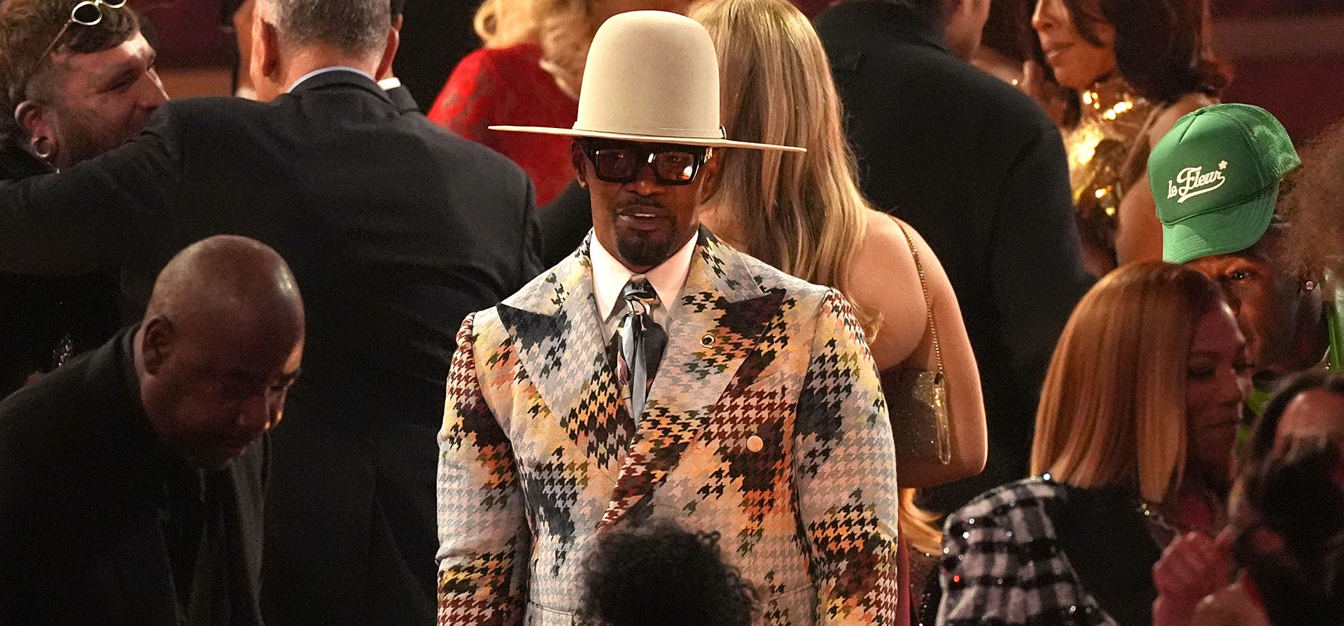Jamie Foxx entre el público durante la 68.ª edición de los Premios Grammy, el domingo 1 de febrero de 2026, en Los Ángeles. (Foto AP/Chris Pizzello)
