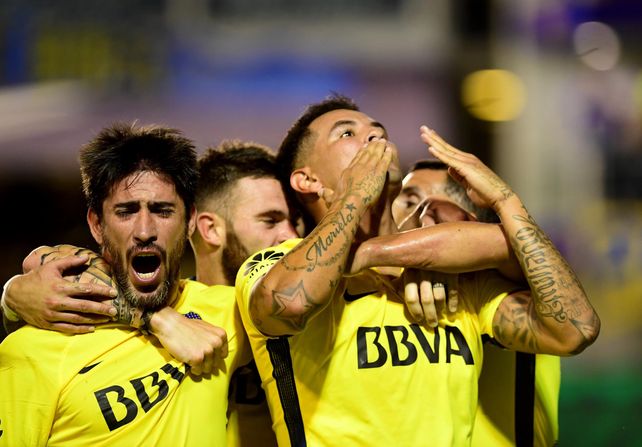 El festejo del primer gol de Boca. Foto Télam.&nbsp;