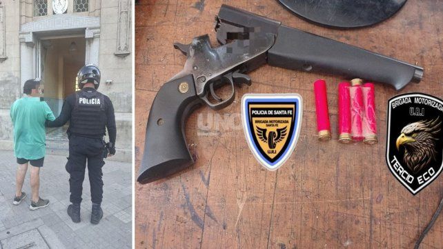 El detenido por violencia y el arma que se le secuestró