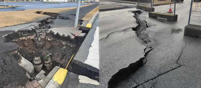 Las calles de Grindavik fueron destruidas por los sismos y grietas. La población fue evacuada en noviembre.