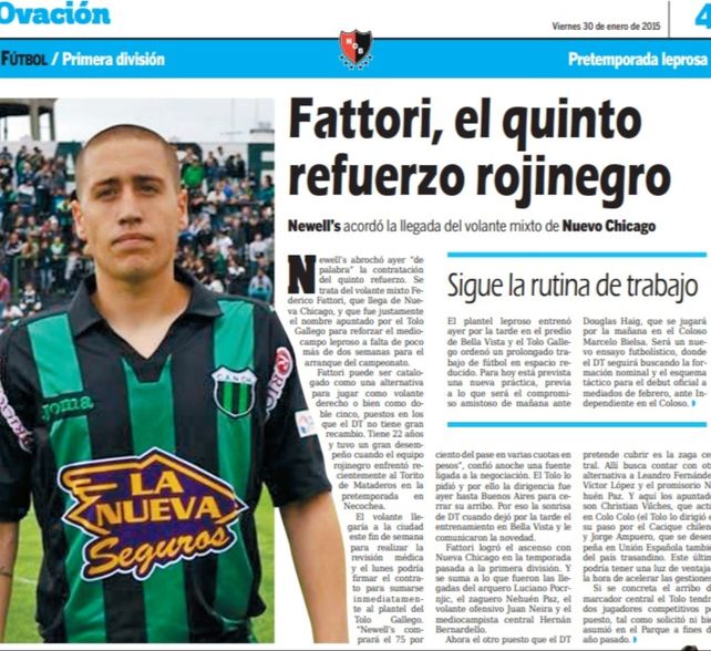 Enero de 2015 se convirtió en jugador de Newells a pedido del Tolo.