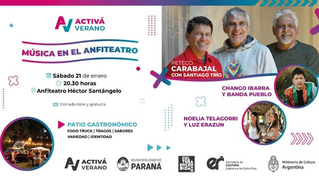 Peteco Carabajal y Santiago Trío actuarán en el Anfiteatro