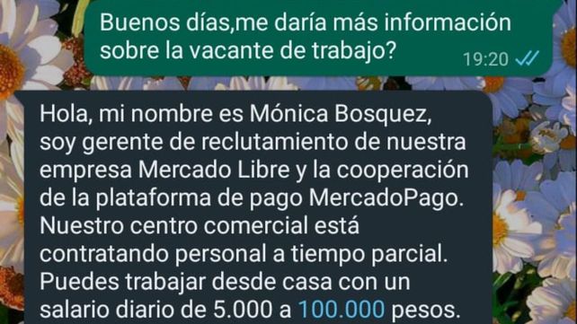 Iniciaron el presunto contacto laboral por un link hacia un Whatsapp y luego las derivaron a Telegram.