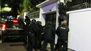La policía de Ecuador, en plena irrupción en la embajada mexicana con sede en Quito.
