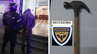 El detenido y el martillo que utilizó para amenazar a las dos mujeres.
